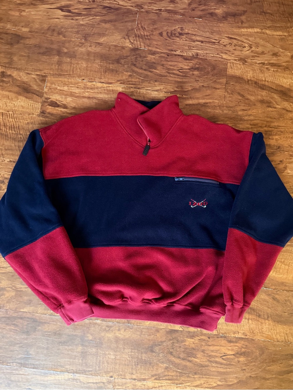 IZOD Fleece Pullover Men’s Size L Red Black 1/4 Zip Sweater Vintage